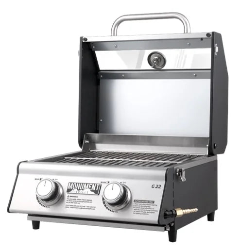 Monument Grills Portable 2-Burner Tabletop Propane Gas Grill in Corrosion-free Alloy with Locking Clearview Lid