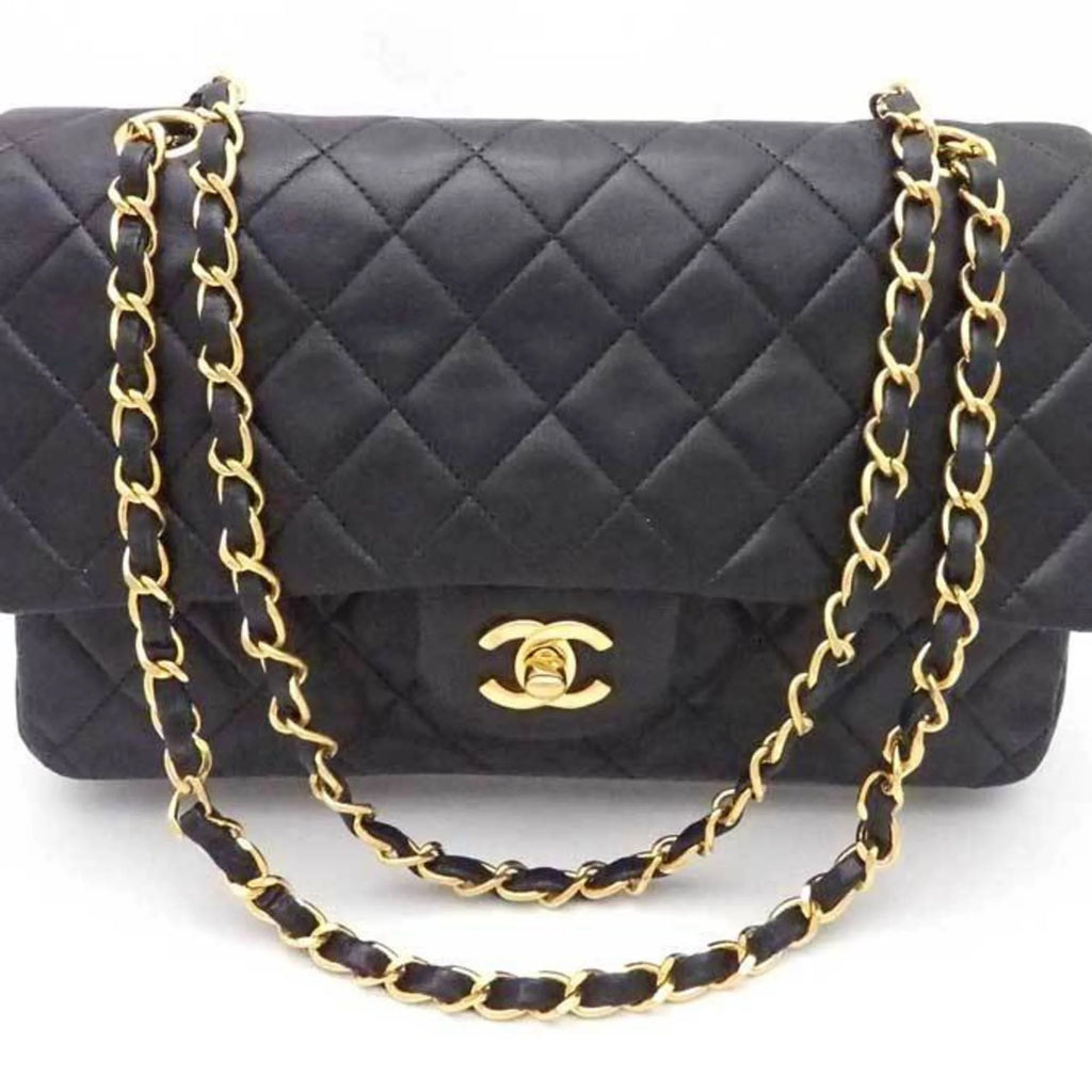 Previously Owned Chanel CHANEL shoulder bag matelasse double flap leather black gold ladies (Good)