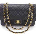 Previously Owned Chanel CHANEL shoulder bag matelasse double flap leather black gold ladies (Good)