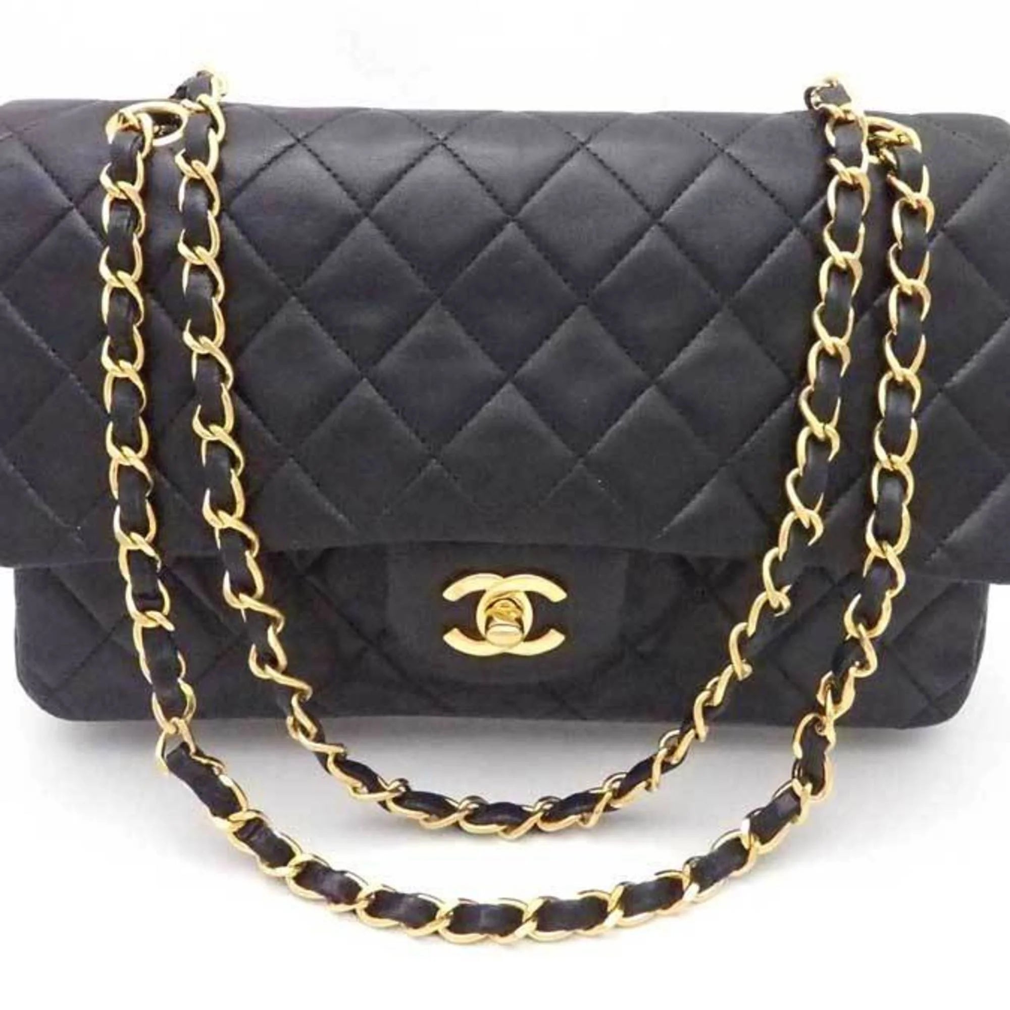 Previously Owned Chanel CHANEL shoulder bag matelasse double flap leather black gold ladies (Good)