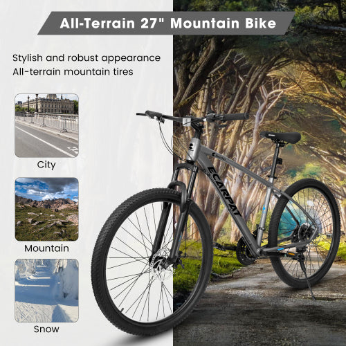 27 inch Mountain Bike 21 Speeds, Suspension Fork, Aluminum Frame Disc-Brake for Men Women Mens MTB Bicycle Adlut Bike