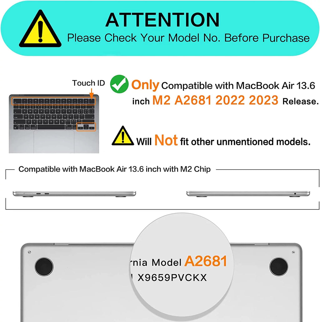 Compatible with MacBook Air 13.6 inch Case 2022 2023 Release A2681 M2 Chip Touch ID, Hard Shell