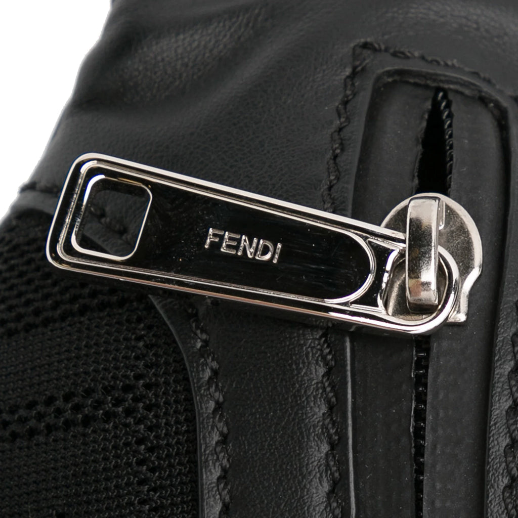 Used Authenticated Fendi FF Neoprene Vitello Grace Perforated Pocket Belt Bag Knit Fabric Black Unisex (Good)