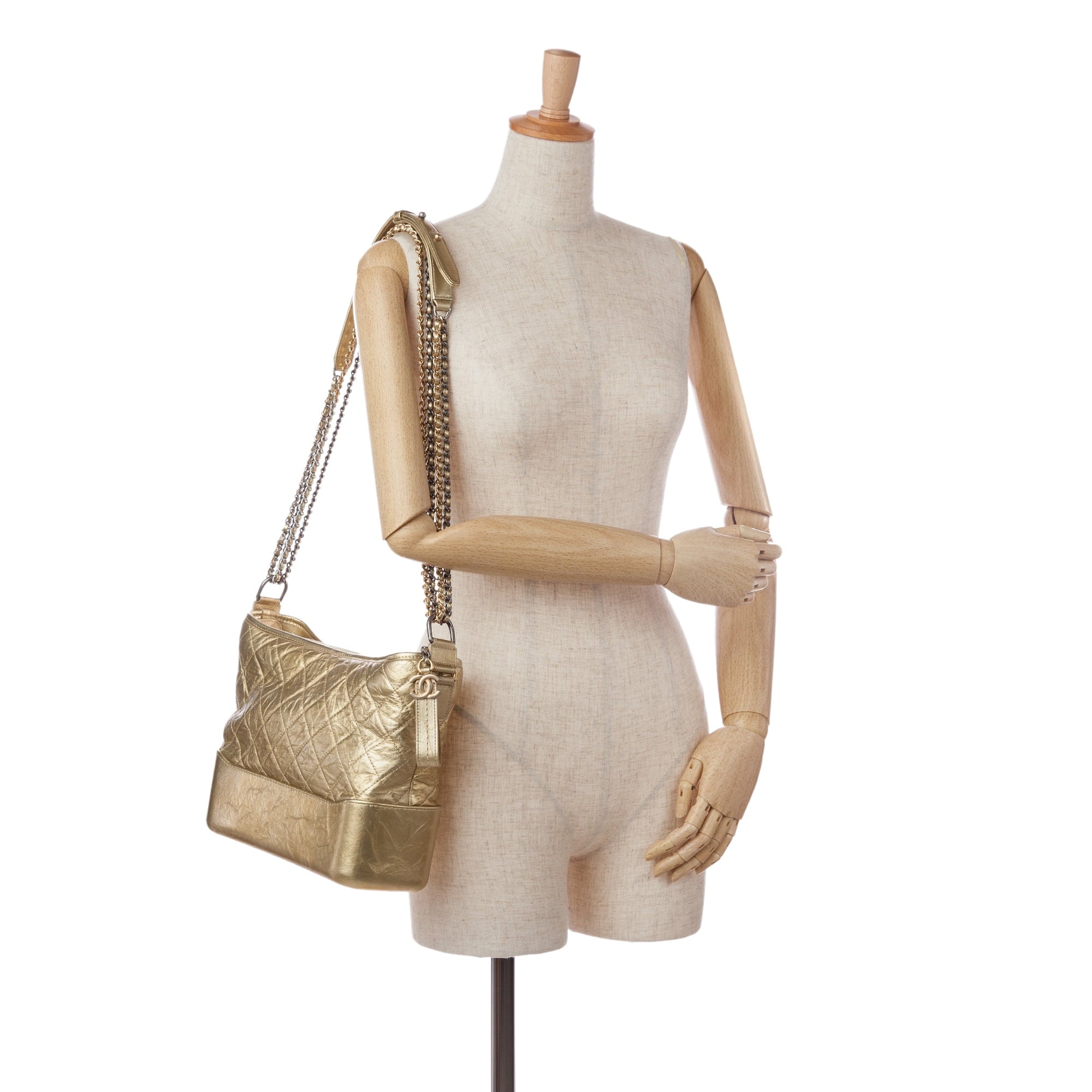 Used Authenticated Chanel Medium Gabrielle Hobo Lambskin Leather Gold Shoulder Bag Unisex (Good)
