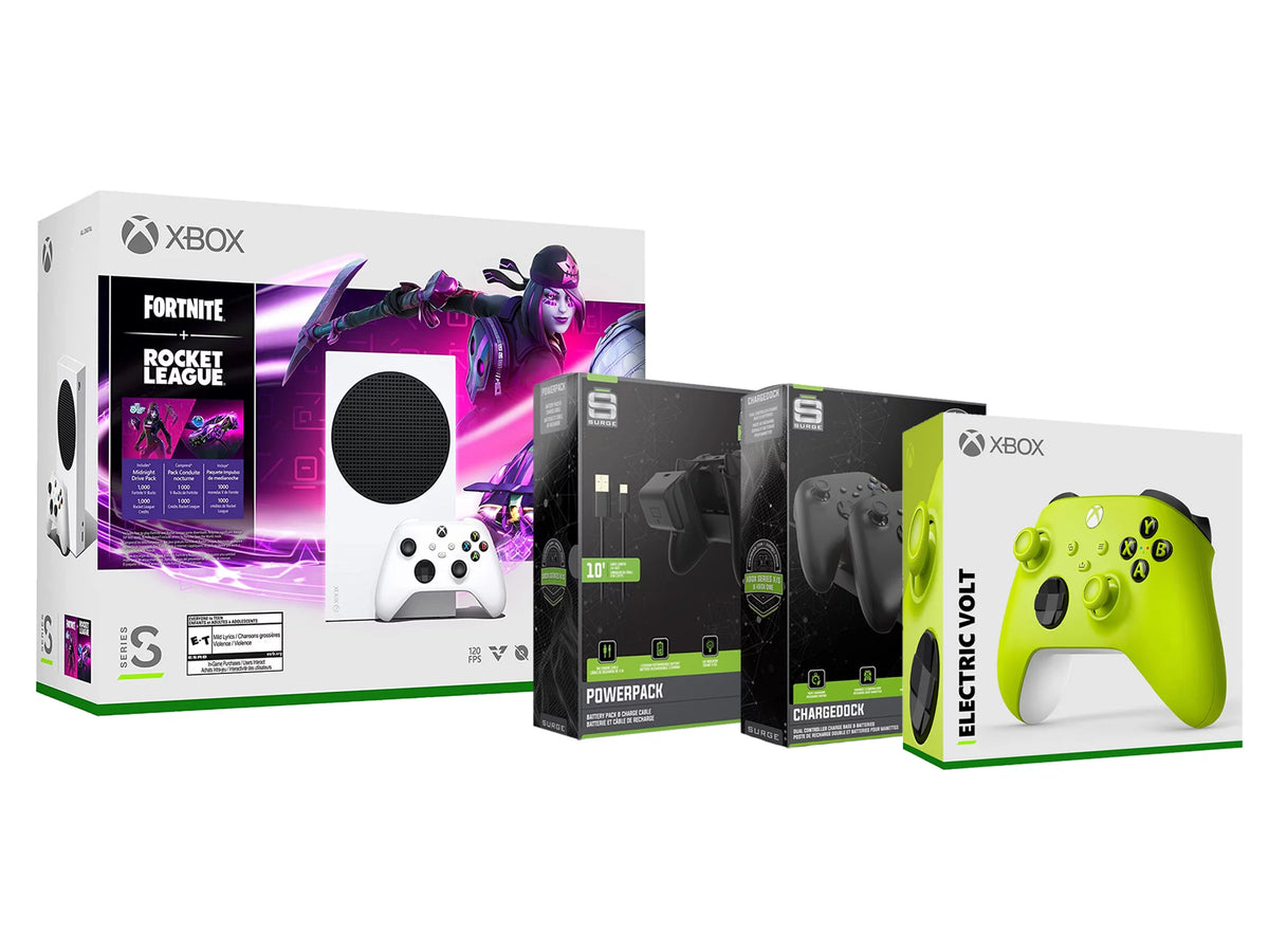 Microsoft Xbox Series S Console Fortnite Rocket League with Extra Electric Volt Controller, Charge Cable/Battery and Dual Charge Dock