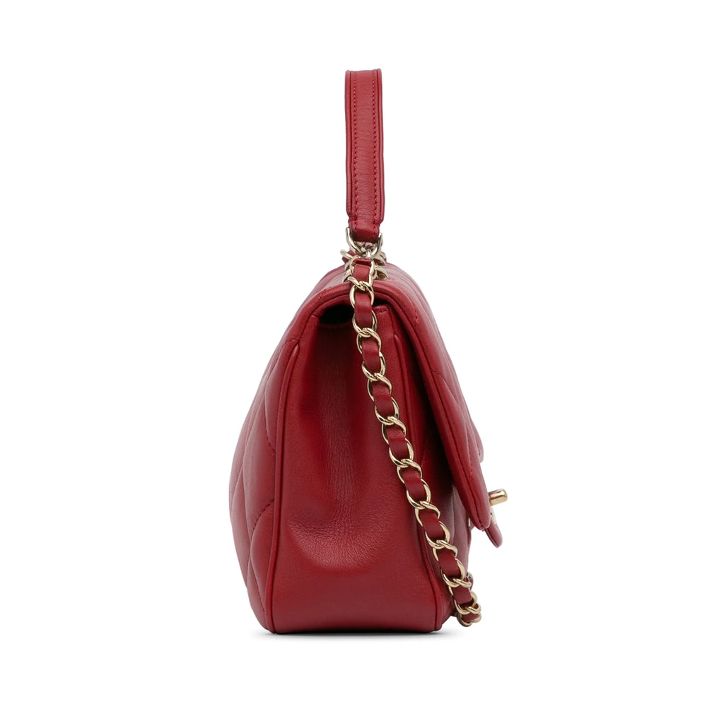Previously Owned Authenticated Chanel Small Easy Carry Flap Bag Lambskin Leather Red Satchel Unisex (Good)