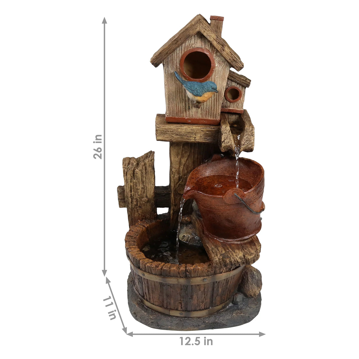 Sunnydaze Bluebird House and Buckets Outdoor Fountain - 26"