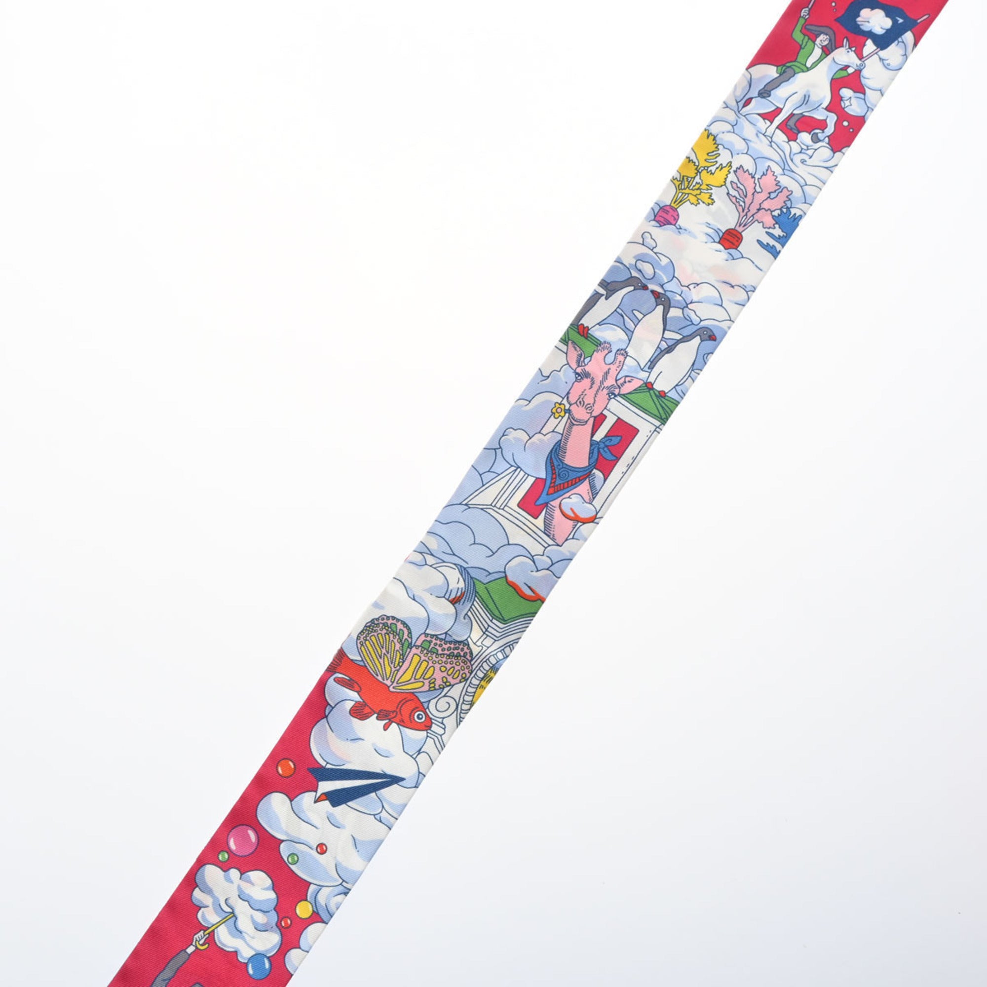 Used HERMES Twilly SUR MON NUAGE Pink/Multicolor 063900S For Her 100% Silk Scarf Muffler (Good)