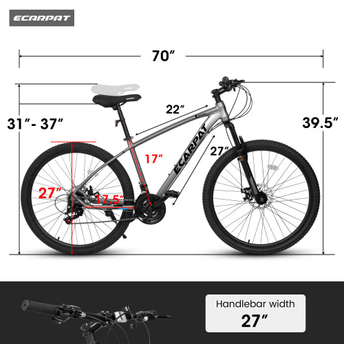 27 inch Mountain Bike 21 Speeds, Suspension Fork, Aluminum Frame Disc-Brake for Men Women Mens MTB Bicycle Adlut Bike