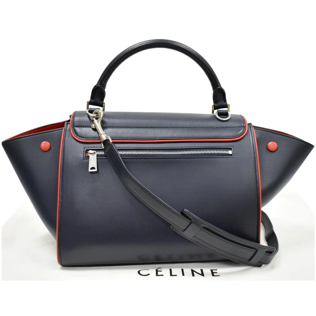 Previously Owned CELINE Trapeze Small 2way Leather Tote Shoulder Bag Blue
