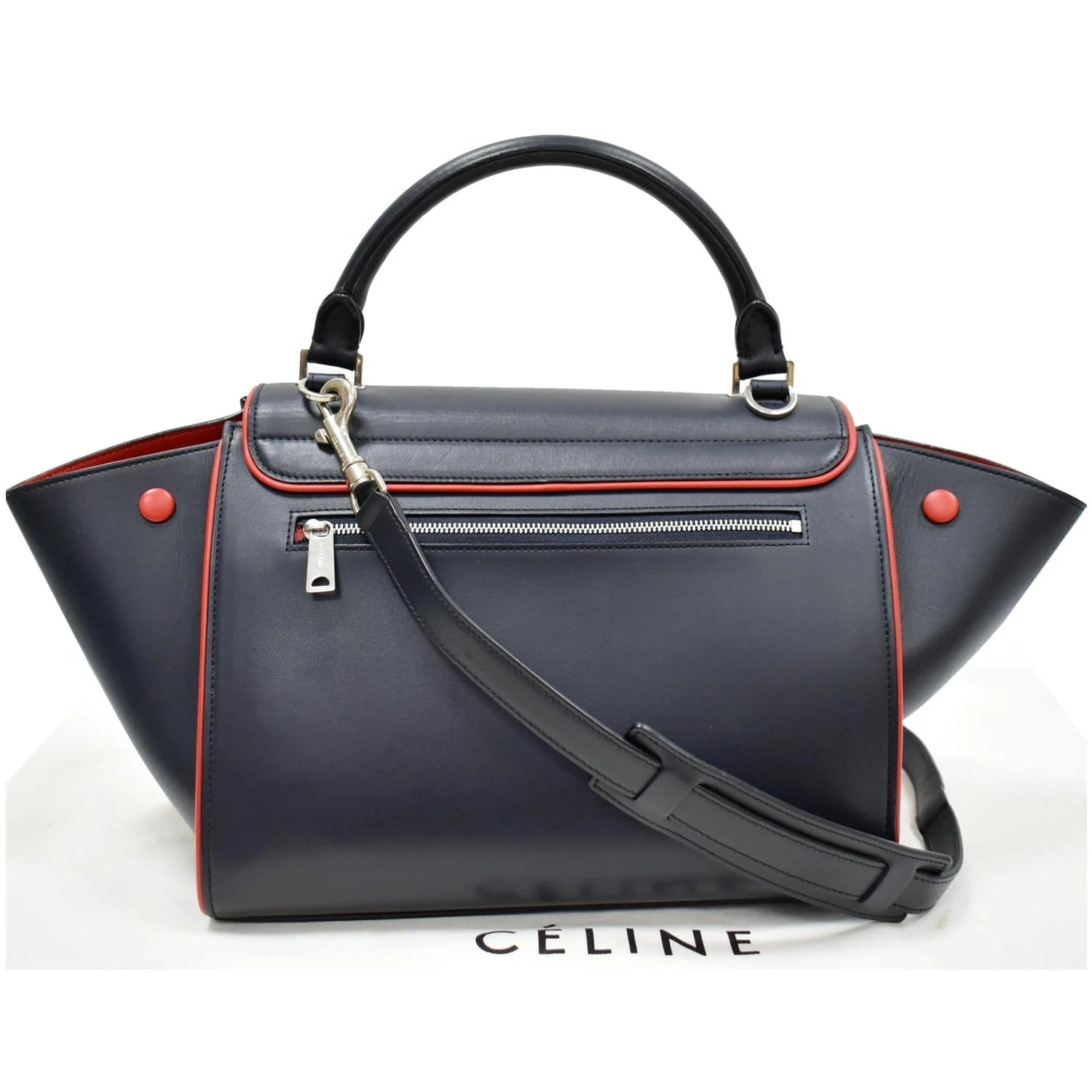 Previously Owned CELINE Trapeze Small 2way Leather Tote Shoulder Bag Blue