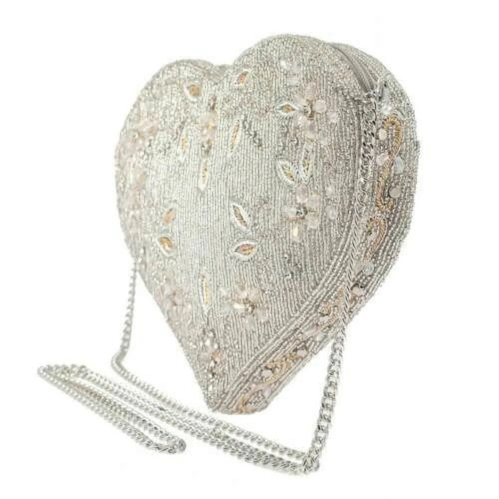 Mary Frances Spark of Love Silver Heart spring Beaded Crossbody Handbag BAG NEW
