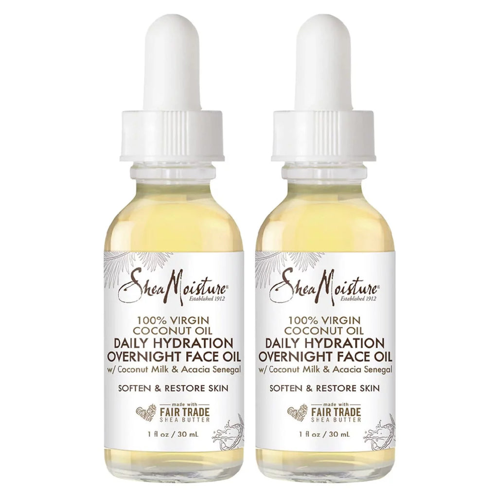 Sheamoisture Coconut Oil For Face - Daily Hydration Overnight Face Oil With Coconut Milk & Acacia Senegal, Argan Oil For Skin, Organic Shea Butter, Hydrating Face Oil, Vitamin E, 1 Oz (Pack Of 2)