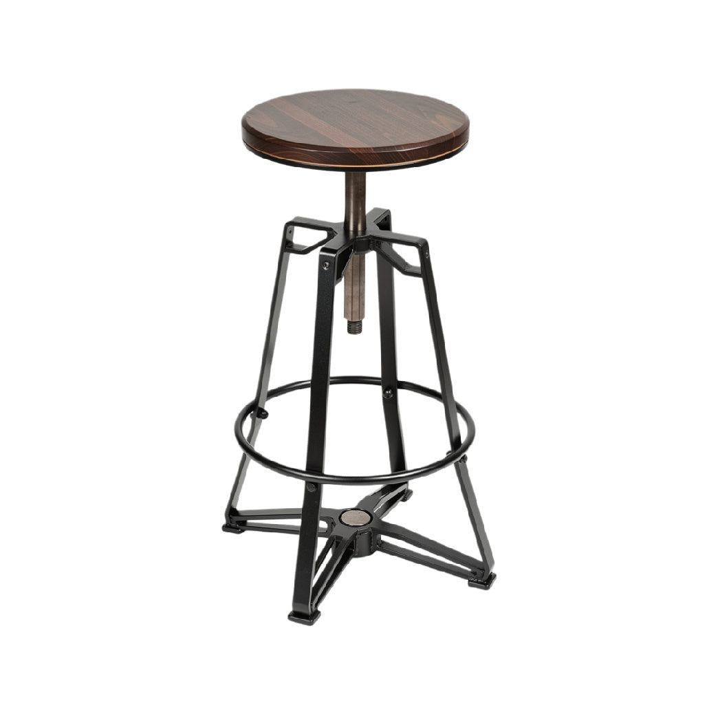 Taburete Ajustable de Madera y Metal con Diseño Industrial