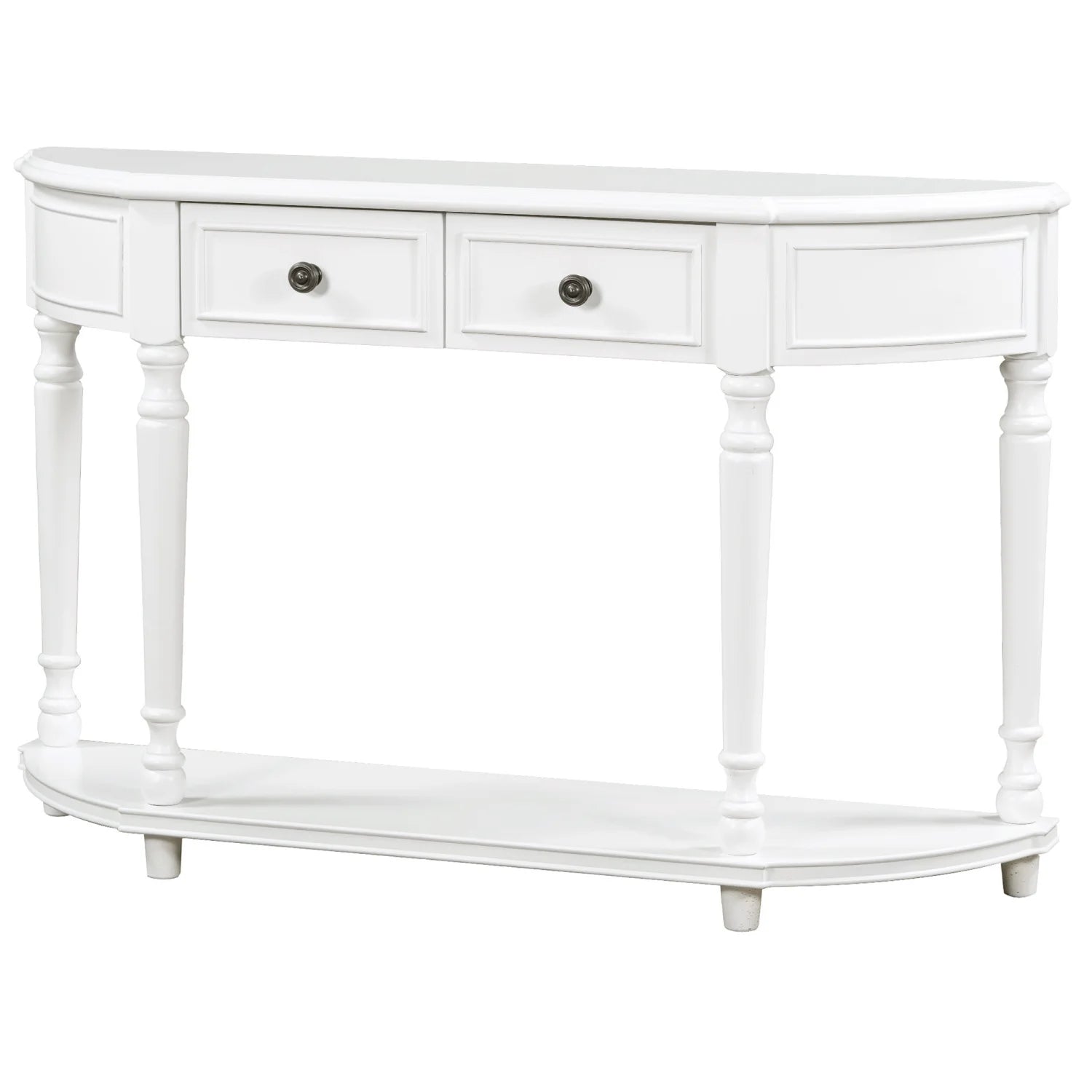TREXM Retro Circular Curved Design Console Table with Open Style Shelf Solid Wooden Frame and Legs Two Top Drawers (White  OLD SKU  WF298768AAK)