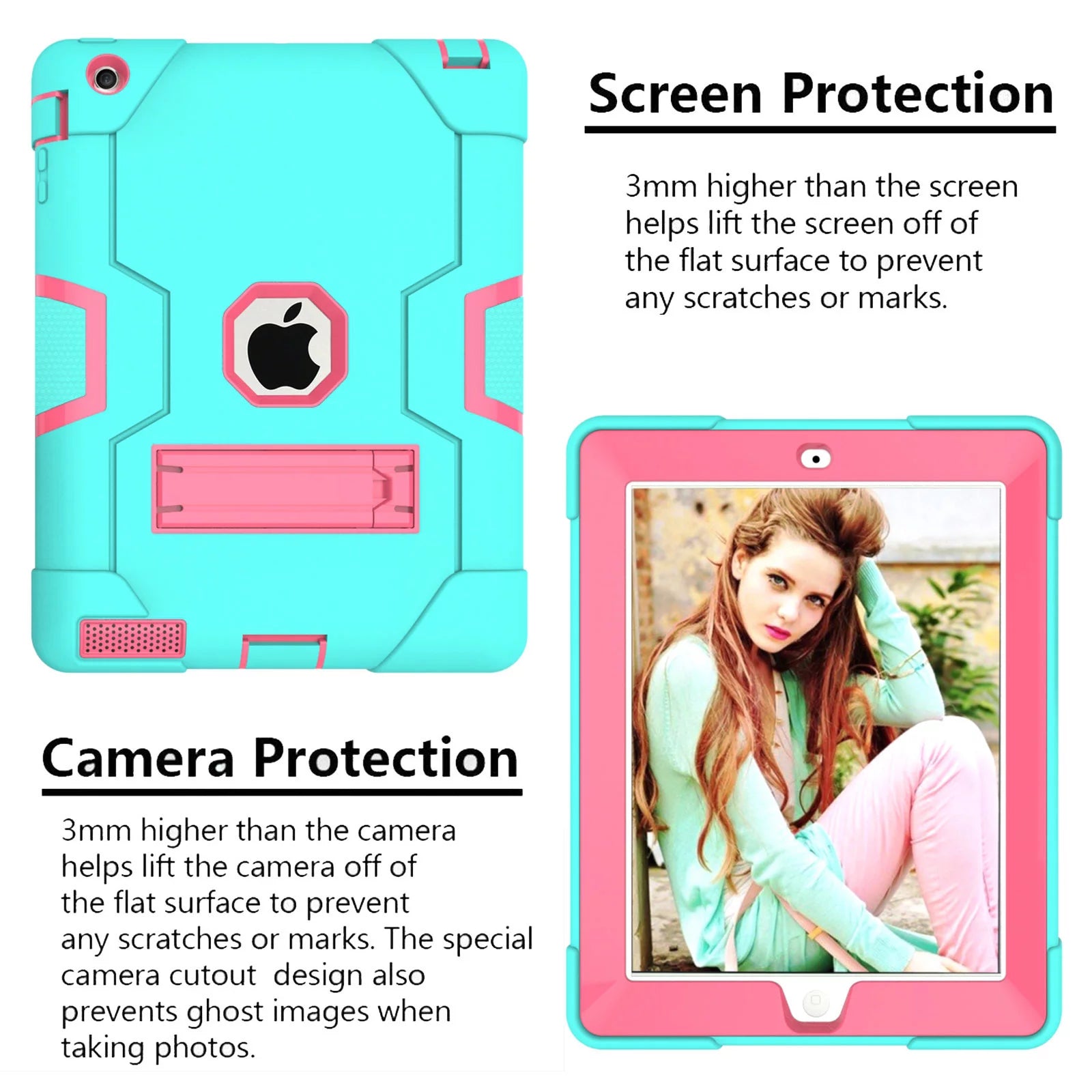 iPad 2 Case,iPad 3 Case,iPad 4 Case, Allytech Three Layer Shockproof Armor Defender Protective Case Cover with Kickstand for iPad 2nd Gen / iPad 3rd Gen / iPad 4th Generation (Aqua/Rosegold)