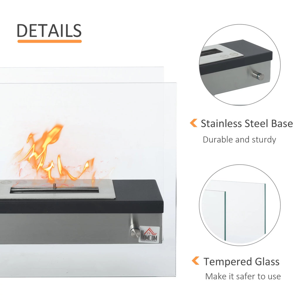 HOMCOM Ethanol Fireplace, 18.5" Tabletop 0.39 Gal Rust-resistant Metal 269 Sq. Ft., Burns up to 3 Hours, Black