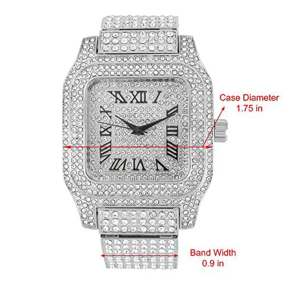 Charles Raymond Bling-ed Out Biggie Square Hip Hop Iced Out Watch You Will Hypnotize in a Crystal Watch - 0513Sq (Silver Black R#)