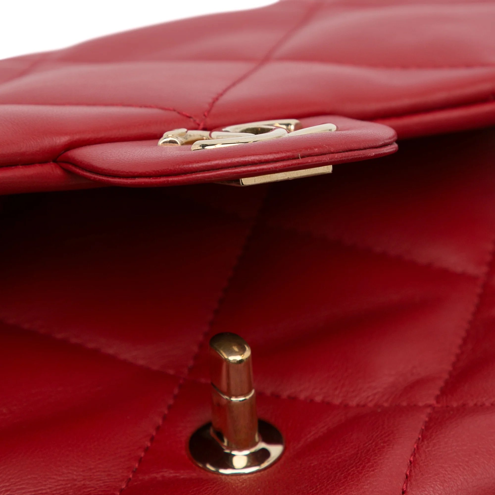Previously Owned Authenticated Chanel Small Easy Carry Flap Bag Lambskin Leather Red Satchel Unisex (Good)