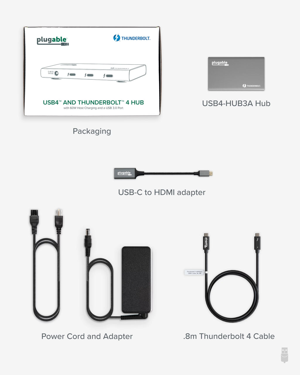 Plugable 5-in-1 Thunderbolt 4 Hub with 60W Charging, Single 8K or Dual 4K Display, Compatible with Thunderbolt USB4 Macs and Thunderbolt 4 / USB4 Windows (1x USB-C to HDMI Adapter)