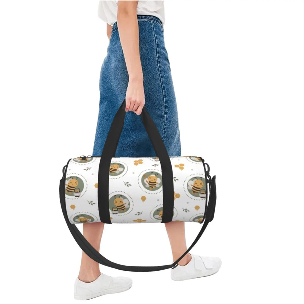 XMXT Unisex Large Sports Tote Gym Bag for Women, Cute Bee Honey Print Weekenders Bags Travel Bag