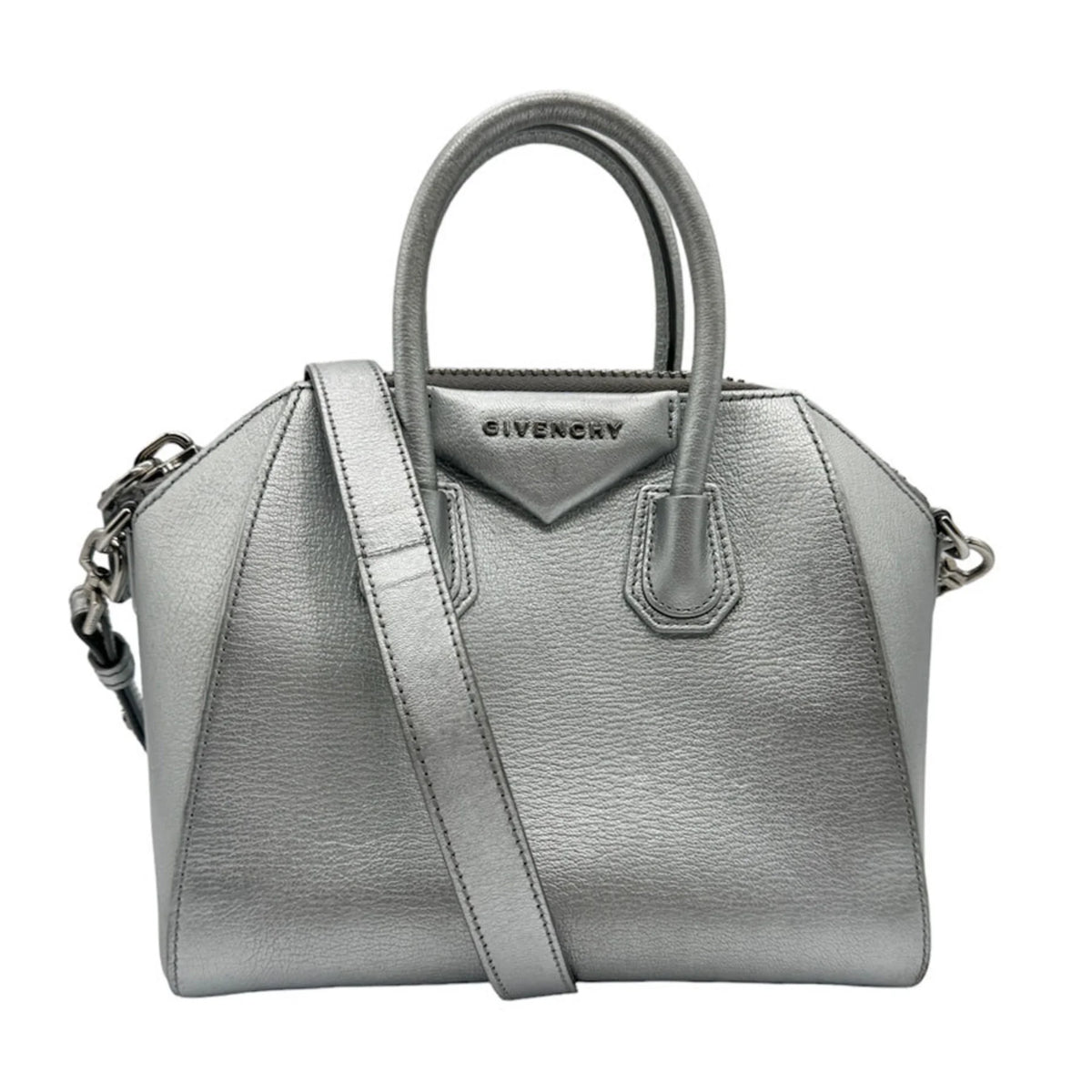 Used Givenchy Handbag Shoulder Bag Antigona Leather Silver For Her (Good)