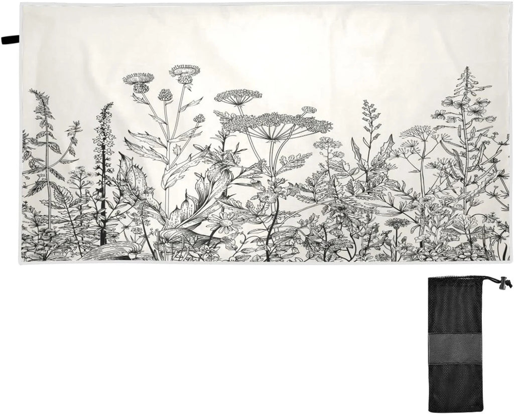 Bestwell Black and White Flowers Beach Towel - Lightweight Compact Oversized Travel Towels - Super Absorbent Quick Dry Towel for Swimming Camping Holiday（486）