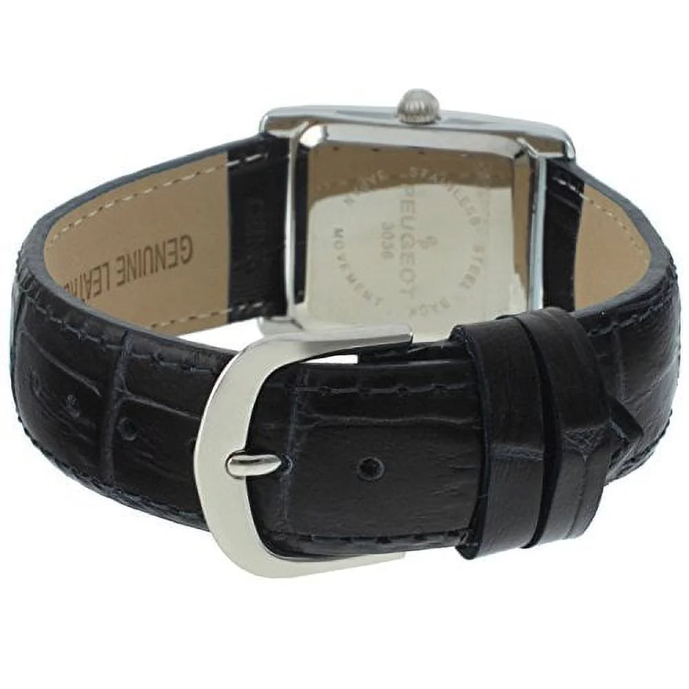 peugeot For Her silver tank roman numeral blue leather band watch 3036bl