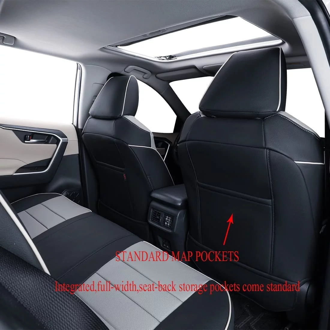 EKR Custom Fit Taos Car Seat Covers for Volkswagen Taos S SE 2022 2023 -Full Set Leather Auto Seat Covers(Black with Gray)