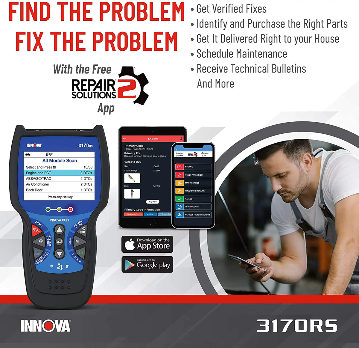 INNOVA 3170RS FixAssist Bluetooth Code Reader Vehicle Diagnostic Scanner