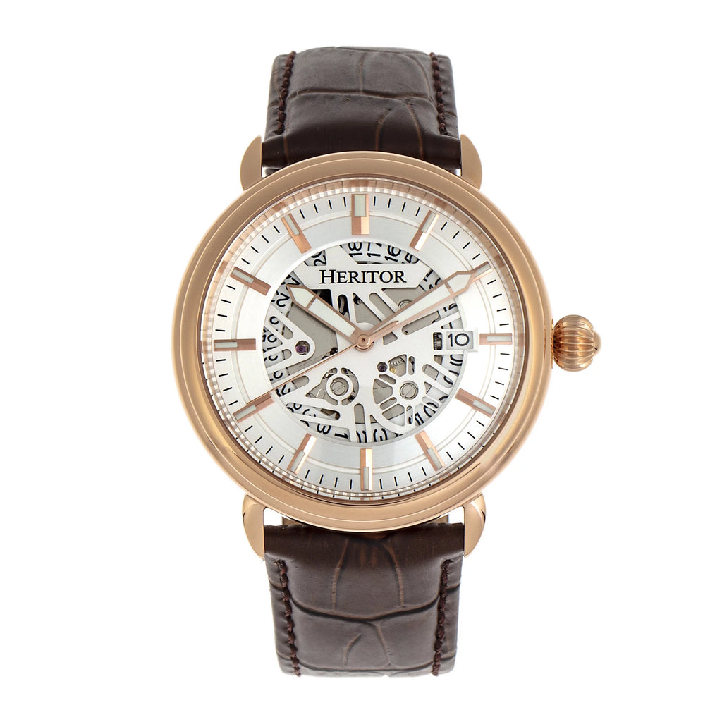 Heritor Automatic Mattias Leather-Band Watch W/Date - Silver