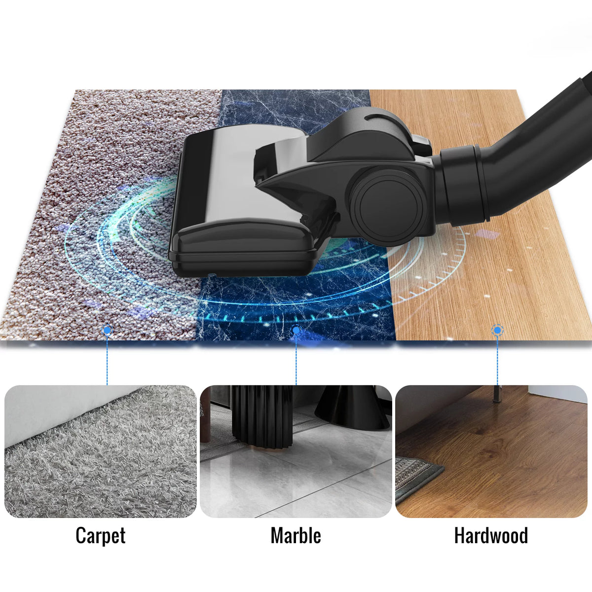 DOFLY Rechargeable Vacuum Cleaner Cordless, Upgraded 11000PA Super Suction Stick Vacuum Cleaner, Handheld Vacuum Cordless Stick Vacuum with LED Light(AK-007A-Pro)
