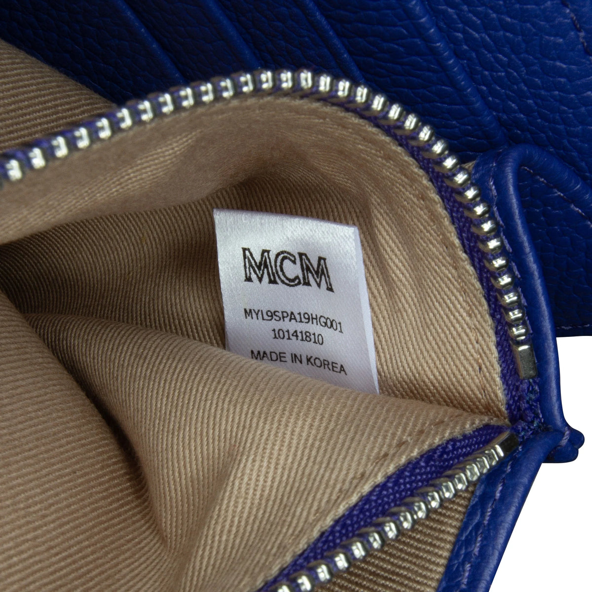 Previously Owned Authenticated MCM Studded Patricia Wallet on Chain Calf Leather Blue Crossbody Bag Unisex (Good)