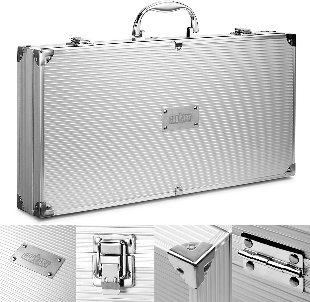BBQ Grill Utensil Tools Set Reinforced BBQ Tongs 19-Piece Corrosion-free-Alloy Barbecue Grilling Accessories with Aluminum Storage Case -Complete Outdoor Grill Kit for Dad, Birthday Gift for Man