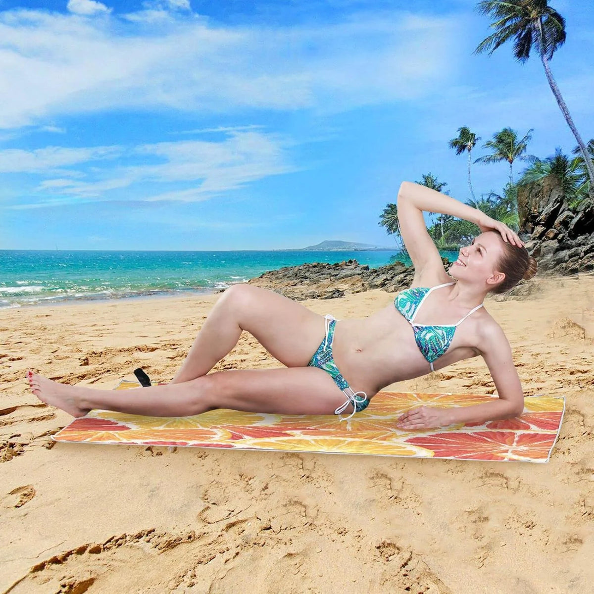 Bestwell Lemon Grapefruit Beach Towel - Super Absorbent Oversized Travel Towels - Lightweight Compact Quick Dry Towel for Swimming Camping Holiday （402）
