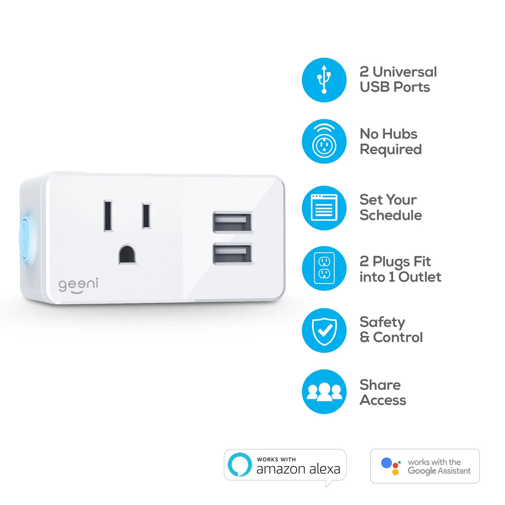 Geeni Switch and Charge Smart Wi-Fi Plug with 2-USB Ports