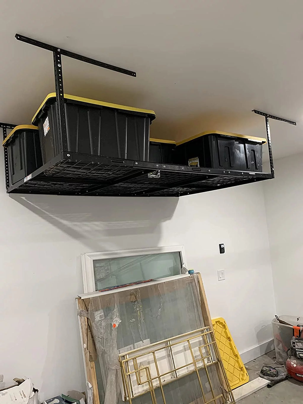 HECASA 3FT X 6FT Overhead Storage Rack Heavy Duty 72" x 36" Mounted Ceiling Rack Shelf Black Alloy