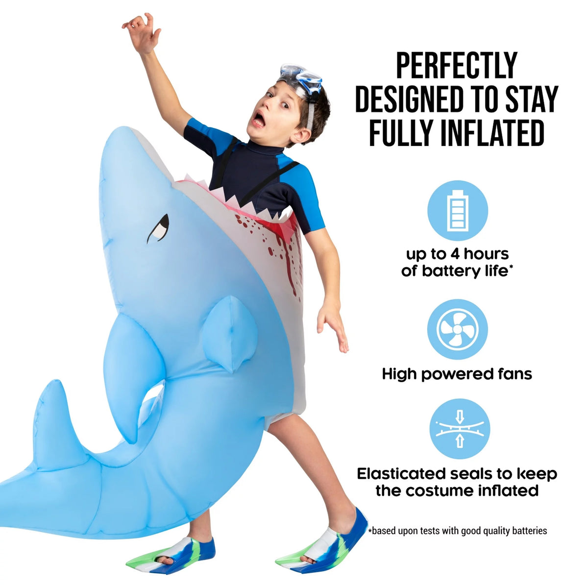 Morph Kids Inflatable Shark Attack Costume Boy Girl Blow Up Fish Halloween Halloween Blue One Size