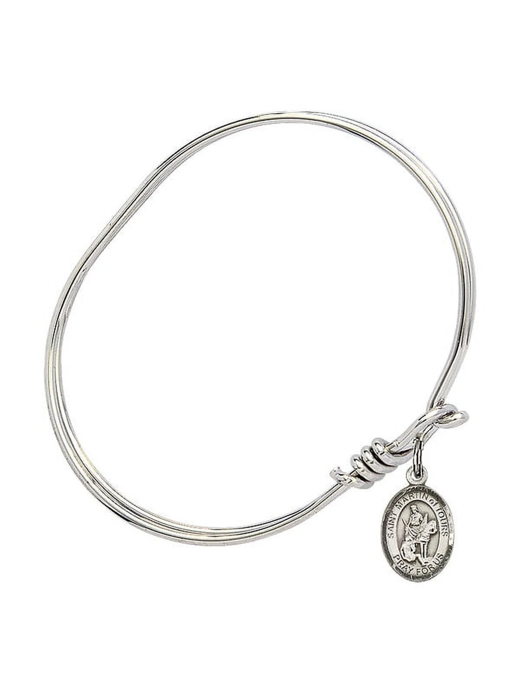 5 3/4 inch Oval Eye Hook Bangle Bracelet w/ St. Martin of Tours in Sterling Silver