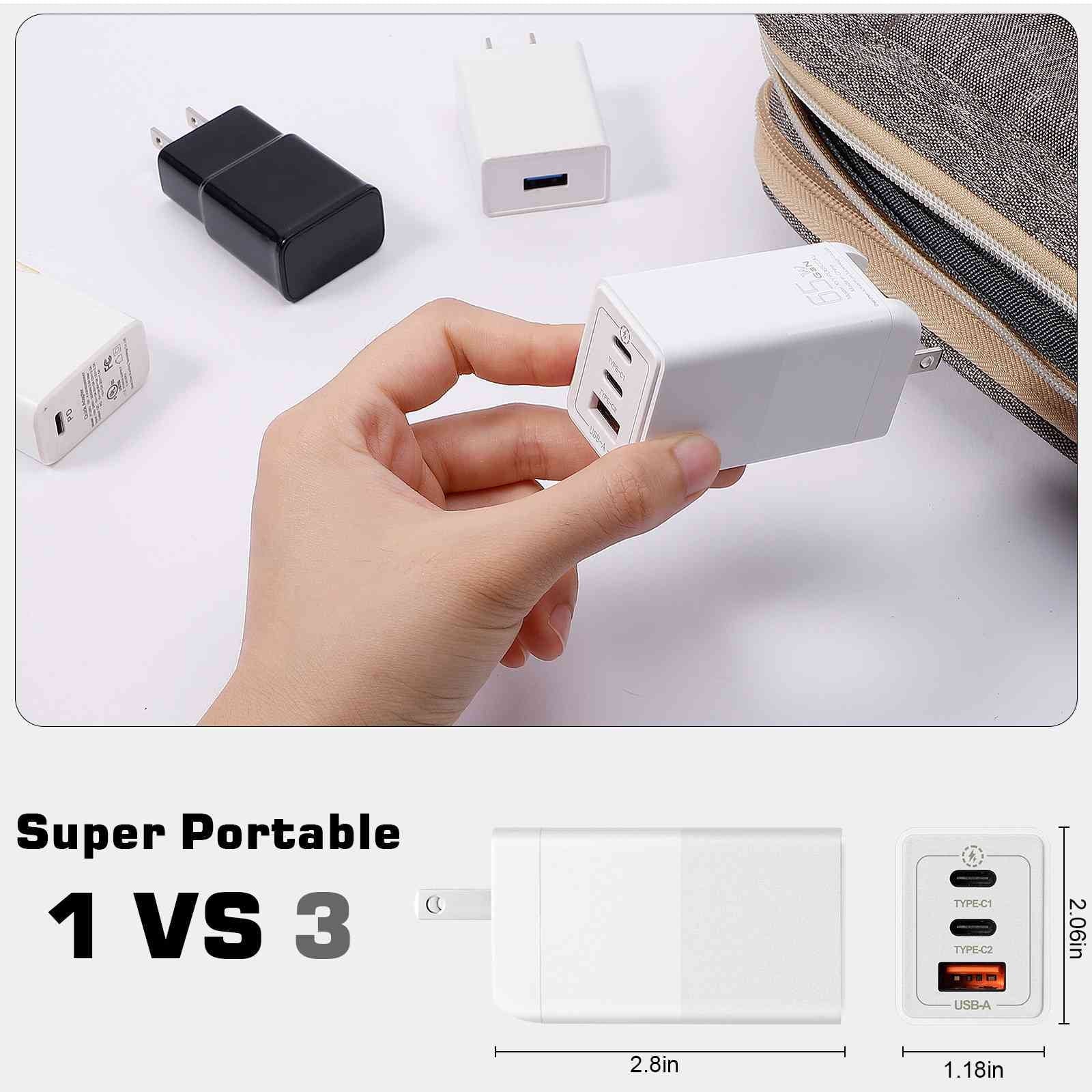UrbanX 65W Fast Travel Charger with 3 Ports USB & Dual USB-C High-Speed Charging Compatible with vivo Y20i/Y20/iQOO 5 5G/S1 Prime/S7, iPhone, Samsung Galaxy, Google Pixel, MacBook, Steam Deck, Laptops