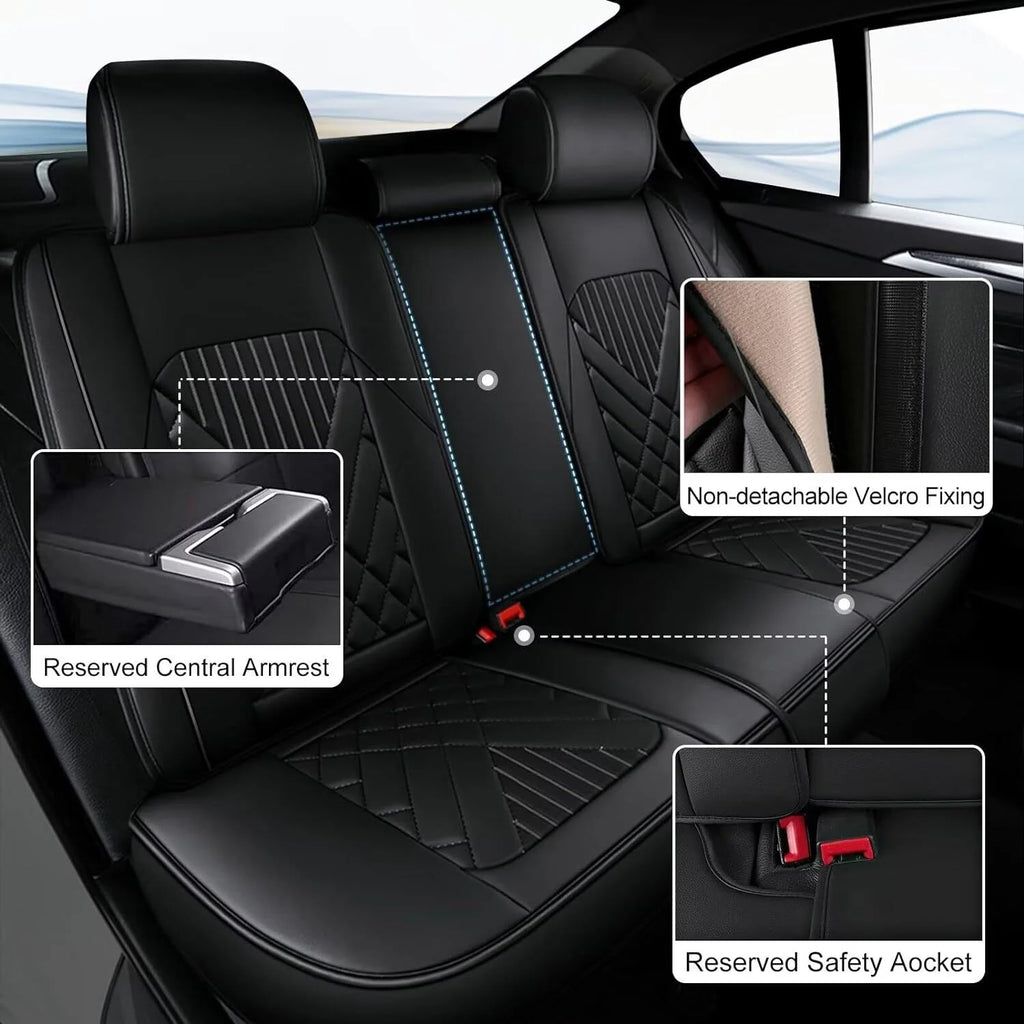 AOMSAZTO Fit Hyundai Kona 2018-2024 Car Seat Cover 5-seat Faux Leather Full Set Compatible Airbag(Black)