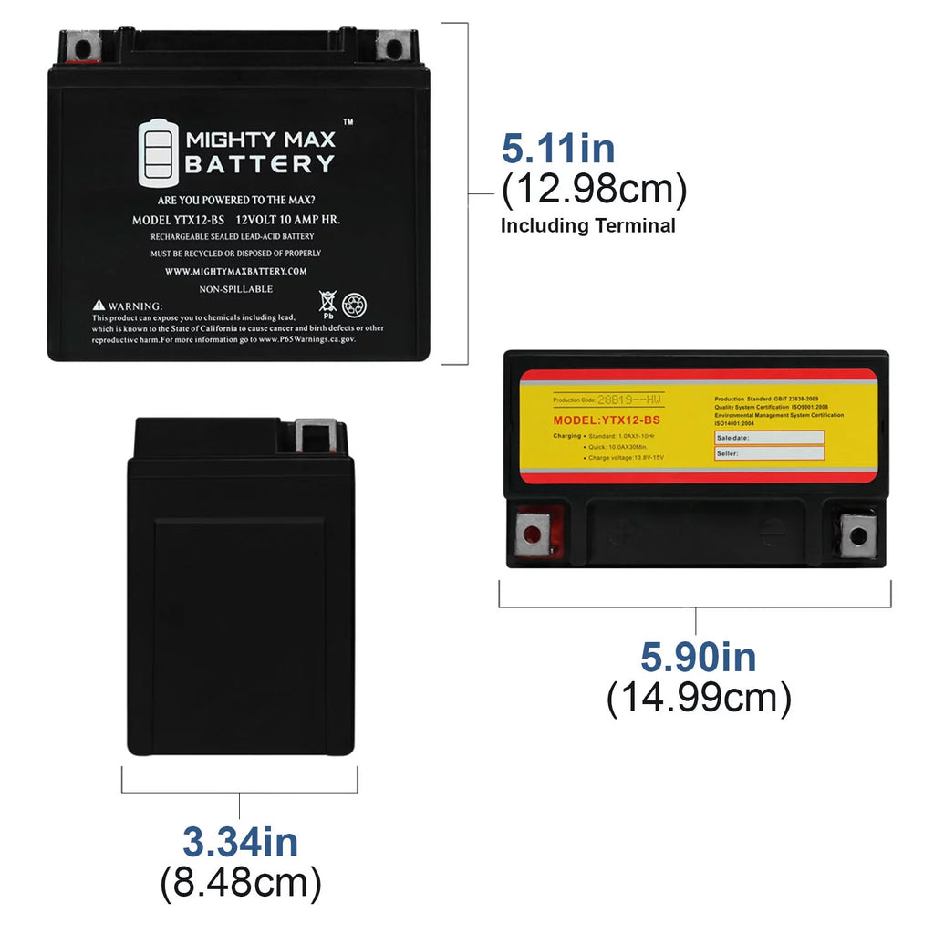 YTX12-BS 12V 10Ah Replacement Battery compatible with Suzuki GSX-R1000, Z 01-04 - 6 Pack