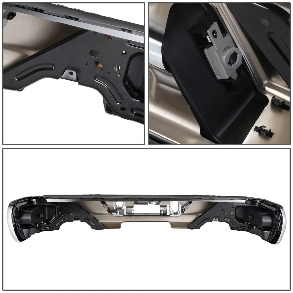 DNA Motoring STEPBUM-10067 For 2019-2023 Silverado Sierra Chrome Rear Step Bumper With Dual Exhaust Cutouts