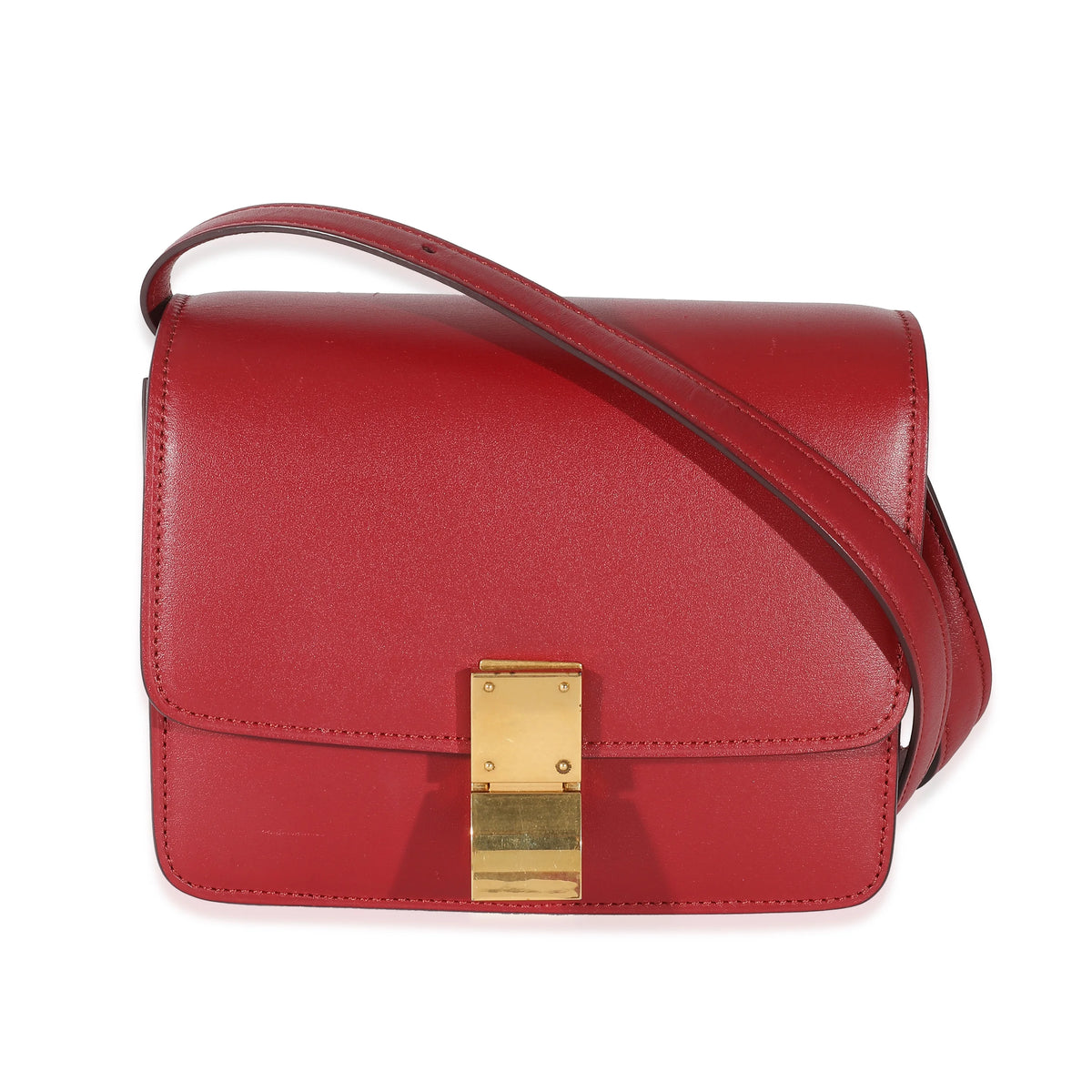 Celine Red Smooth Calfskin Small Classic Box Bag Previously Owned
