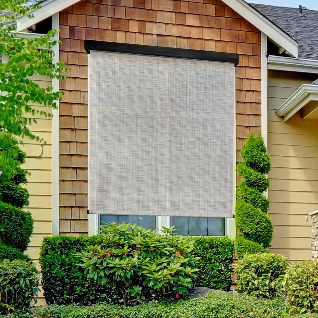 Keystone Fabrics Motorized PVC Outdoor Patio Sun Shade 10ft Wide (Dark Brown)