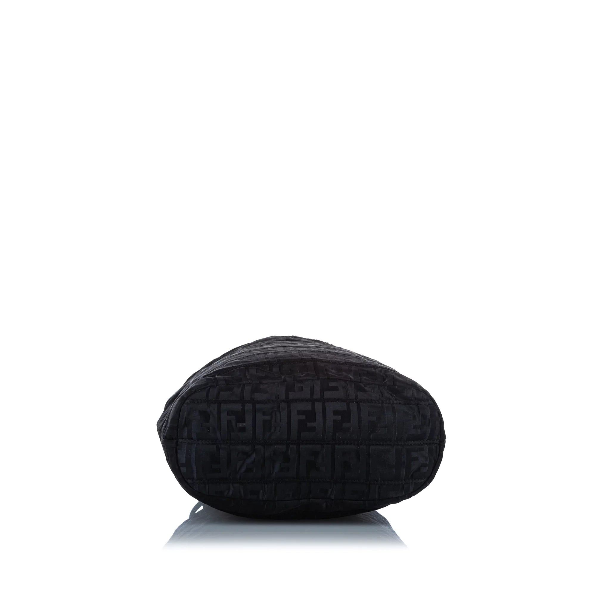 Previously Owned Fendi Zucca Drawstring Tote Bag Nylon Fabric Black Satchel Women (Good)