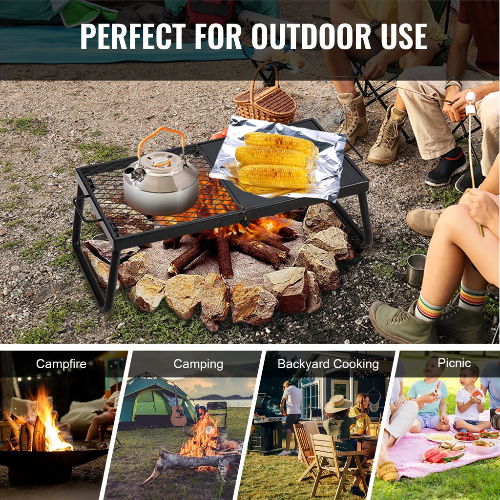 SKYSHALO Folding Campfire Grill Portable Camping Fire Pit Metal Outdoor BBQ Picnic