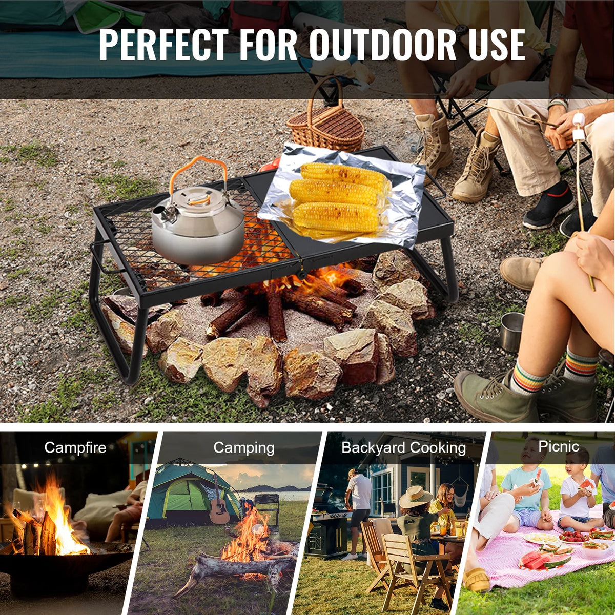 SKYSHALO Folding Campfire Grill Portable Camping Fire Pit Metal Outdoor BBQ Picnic