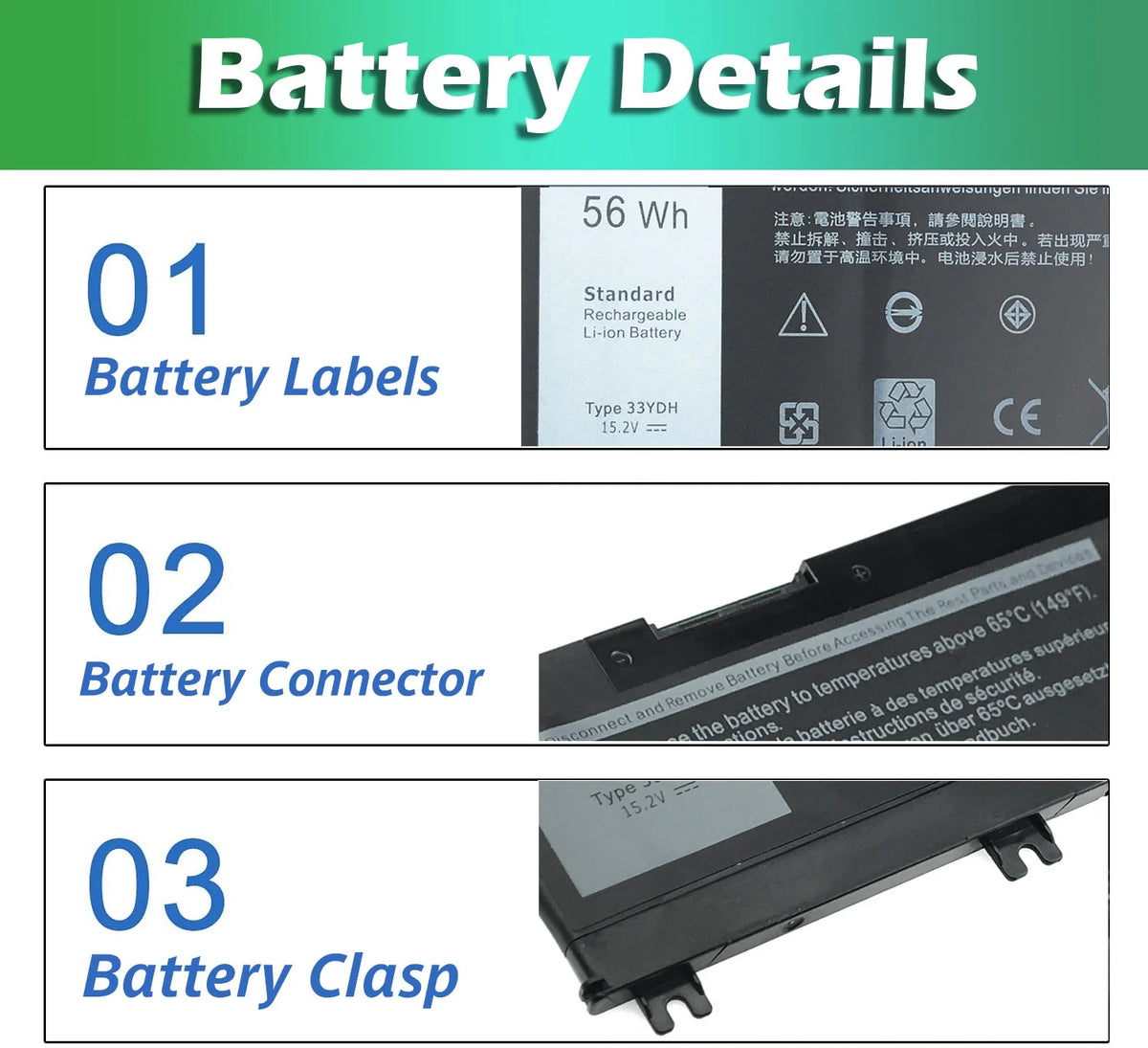 Laptop Battery For DELL INSPIRON 17 7773 7577 7778 56WH J9NH2 33YDH