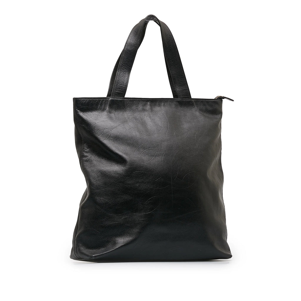 Secondhand Authenticated Chanel CC Tote Lambskin Leather Black Tote Bag Unisex (Good)